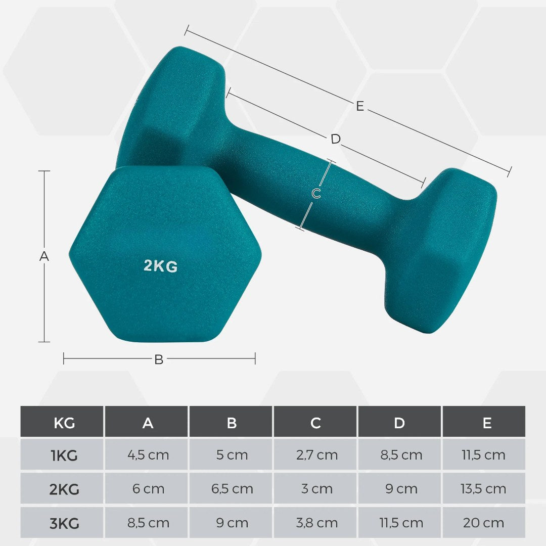 Set d’Haltères Hexagonaux Néoprène (1-3 kg) – FitnessPAM™